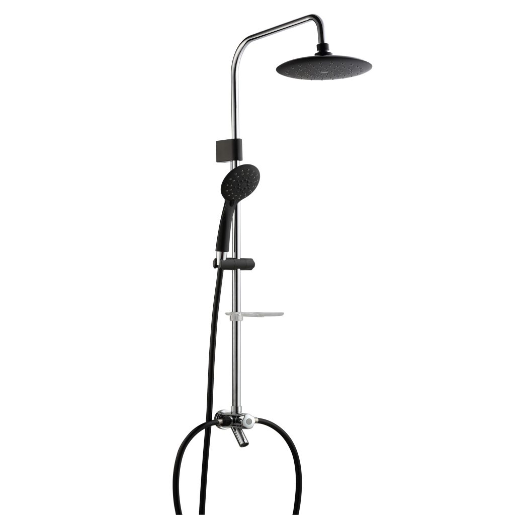 Chrome shower set with 5 functions hand shower,8" rain shower,soap dish